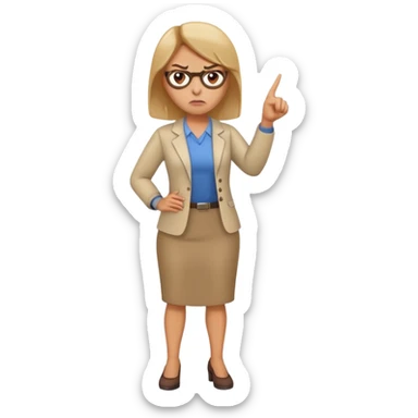 full body angry female teacher without glasses pointing finger sticker