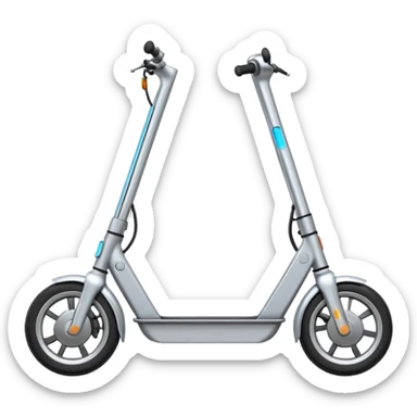 A futuristic electric scooter emoji made of silver chrome, sleek minimal frame, smooth metallic surface, subtle reflections, modern urban design, iOS emoji style, centered, clean white background sticker