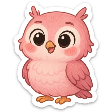 a cute pink owl, original design, big eyes, blushing cheeks, joyful sticker