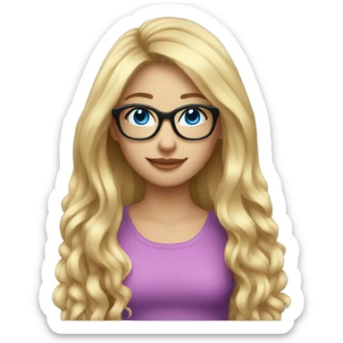 Long blonde hair, blue eyes and black glasses girl sticker