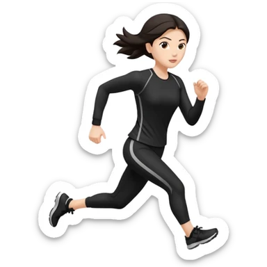 Head to toe Body woman from the front run’ing toward the screen White skin black/brown hair in black clothes sticker
