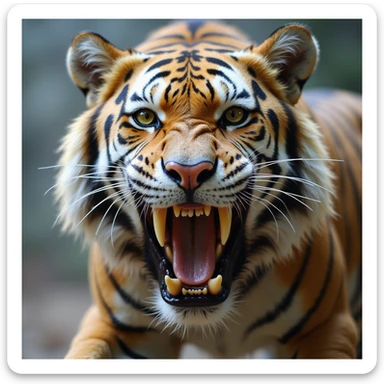 Smilodon sabretooth tiger, realistic style, fierce expression, large curved fangs, prehistoric animal sticker