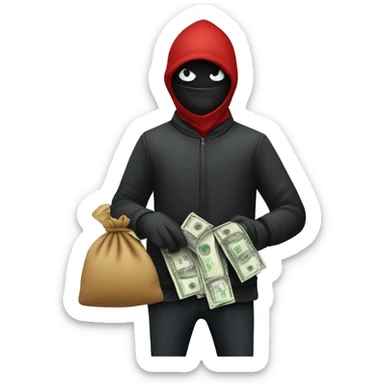 Thief stealing a bag of money that has the word Toptier embroidered on it sticker