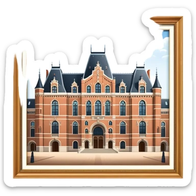 Cinematic Realistic Rijksmuseum Landmark Emoji, depicted with the grand facade of the museum rendered in intricate detail and soft, historical lighting. sticker