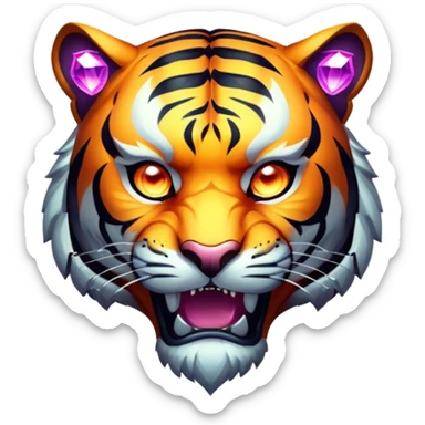 tiger face in Path of Exile 2 style with dark fantasy elements and gem powers for Twitch emote sticker