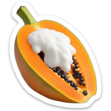 papaya sliced covered with white milk powder on a bowl sticker
