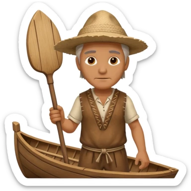 Ancient  man with animal skin clothes with boat  sticker