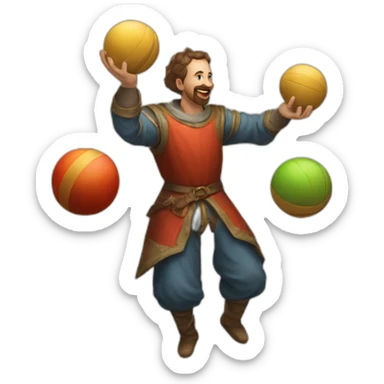 medieval juggler juggling 4 same-sized balls over them sticker