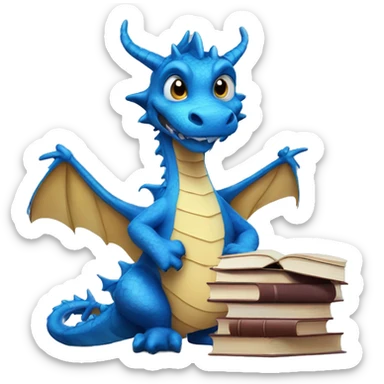 Blue Dragon with Books etudy sticker