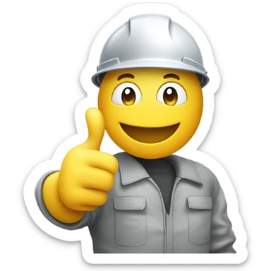 smiley in a construction helmet with thumbs up, wearing a grey boiler suit sticker