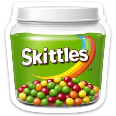 Extremely simple Skittles package design with only green candies, minimalist style sticker