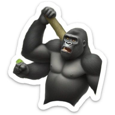 A gorilla slamming a tree sticker