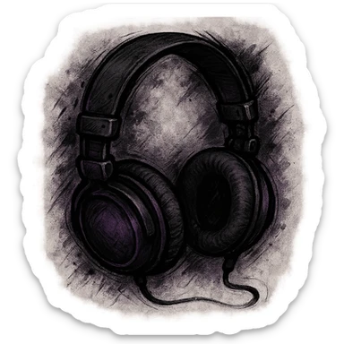 emo object, black and purple headphones sticker