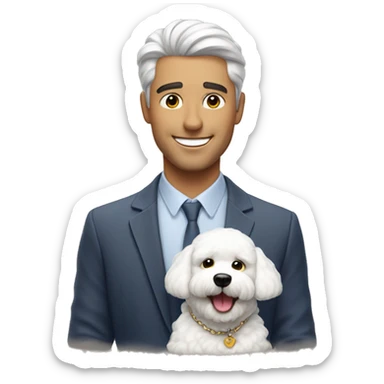 smiling handsome man with Bichon  sticker