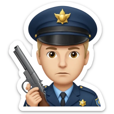 Officer with peaked cap + gun sticker