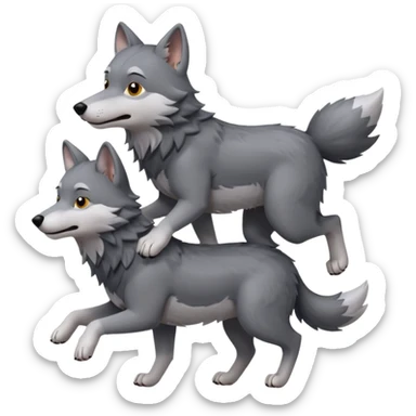 A wolf riding on the back of another little wolf sticker