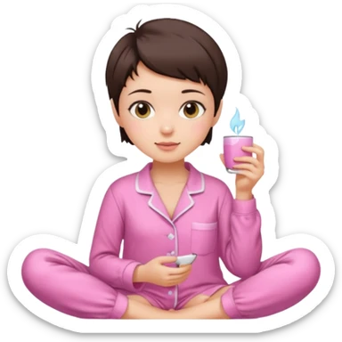 Brunette girl short pixie haircut Pink Pajama set  sticker