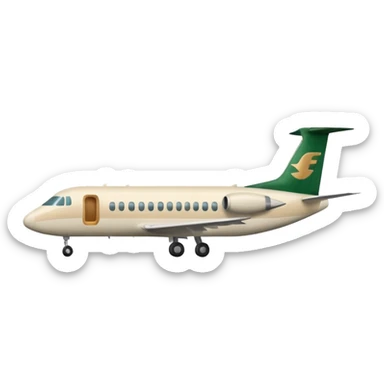 light beige airplane with dark green logo on fuselage, emoji style sticker