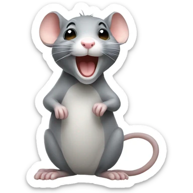 cute grey rat with smiling face sticker