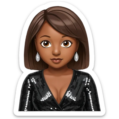 Naturi Naughton from 3lw with medium dark brown hair, black sequin outfit sticker