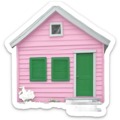 Small pink shack green shutters white roof sticker