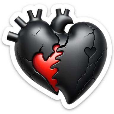 black broken heart oozing black goo from the bottom of the heart sticker