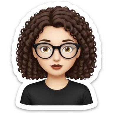 I want to describe me. I am a girl with brown hair amd curly hair. I have brown eyes and black glasses and long lashes with mascara. My lips are medium and my nose as well. I wear a white T-shirt. I am white skin with long curly hair sticker