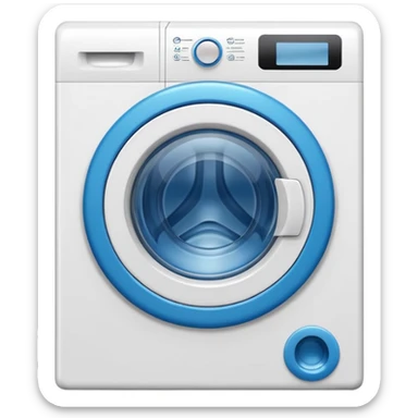“Minimalist washing machine emoji, white outline with blue circle window, simple and clean design” sticker