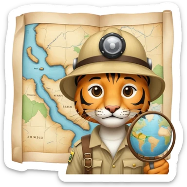 Tiger explorer with pith helmet and map sticker