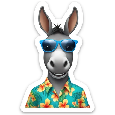 Donkey with sunglasses and a Hawaiian shirt sticker