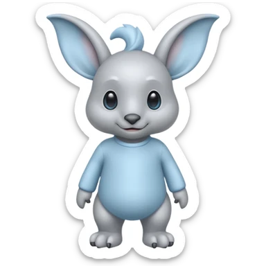 full body ...it has 1 eye....stands upright and looks intelligent ...wears clothing. is light grey and light blue..looks happy and cuddly... doesnt have eyes on face,remove the 2 eyes on face. . there is a appendage coming from top of head with a single large e sticker