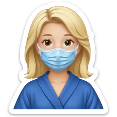 Blonde hair girl with face mask and a blue robe on sticker