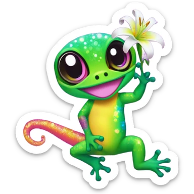 Lisa frank glitter gecko with a lily sticker
