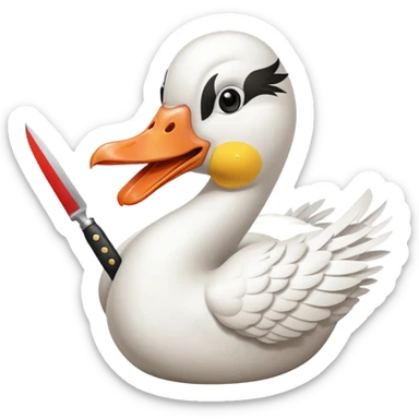 Duck holding knife in mouth but make it a white goose sticker