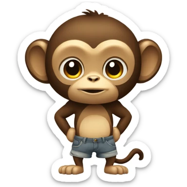 Monkey with shorts and standing near a wall and keeping a hand on it sticker