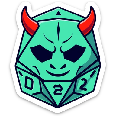 oni mask with a D20 dice sticker
