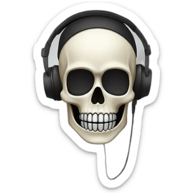 Skeleton mask with a long black mask underneath it and headset with a microphone sticker