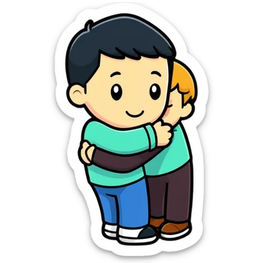 a person hugging someone named George, cartoonish sticker style sticker
