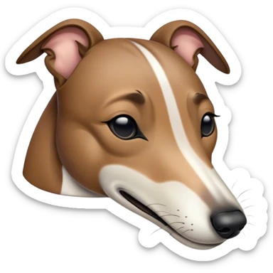 Meme-Worthy Cute Sleeping Brindle Greyhound Portrait Emoji, Head resting peacefully with a contented smile, showcasing a slender build and a luxuriously smooth brindle Fur, eyes shut in a serene nap, Simplified yet hilariously adorable features, highly detailed, glowing with a soft, drowsy light, high shine, relaxed and utterly lovable, stylized with an air of playful laziness, bright and heartwarming, soft glowing outline, capturing the essence of a comically sleepy racer, so meme-worthy it feels like it could instantly become the next viral sensation of adorable slumber! sticker