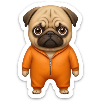 Pug in prison with orange jumpsuit sticker