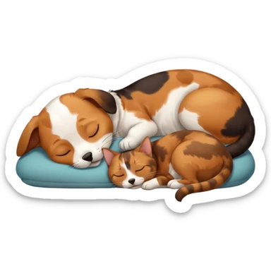 Calico cat with black nose sleeping near a dachshund dog    sticker