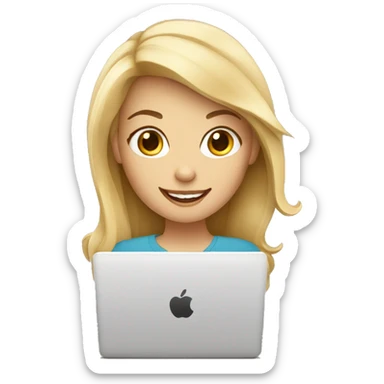 Blondie Girl with a laptop and coffee smiling sticker