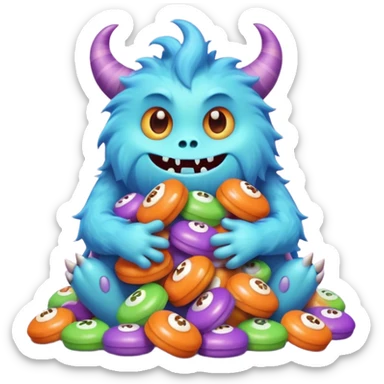 Candy Monster – a tiny pastel-colored monster hugging a pile of Halloween candy.  sticker