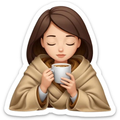 girl inside a blanket sipping coffee eyes closed sticker