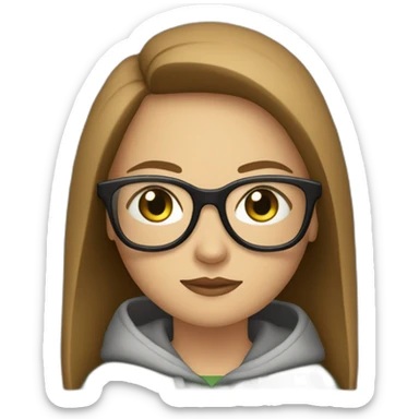 a white girl wearing glasses and a hoddie green eyes brown long hair sitting in front on a couch watching tv sticker