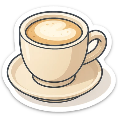 coffee mug with milk foam, 2D isometric style, soft rounded shapes, clean contours, pastel palette, detailed shadows and highlights, modern illustration, transparent background sticker