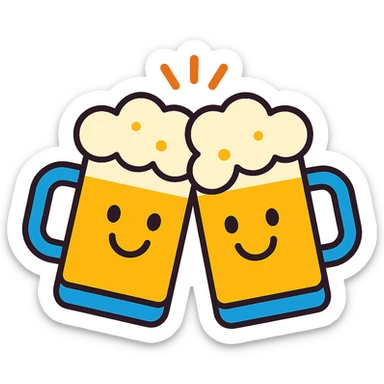 cheerful icon of two beer mugs clinking together with smiling faces sticker