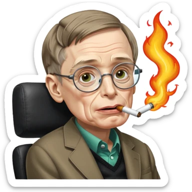 make an emoji of stephen hawking smoking weed, rolling his eyes like undertaker and spitting flames sticker