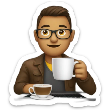 geek with coffee and laptop sticker