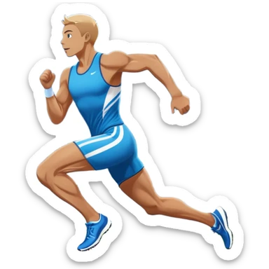 An icon showing a large stadium filled with cheering fans and bright lights In the background. The sky is clear and blue. a running track with lanes marked in white. A sprinter in mid-stride pushes forward, muscles tense.Transparent background emphasizes the speed and energy of running. sticker